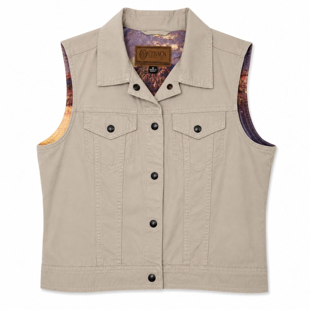 Outback Trading Company Vest Women's Medium Beige Wild Horses Lined Snap